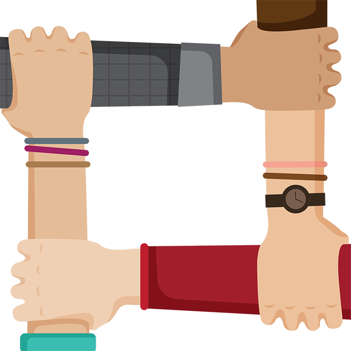 Image de quatres personnes se tenant par le bras